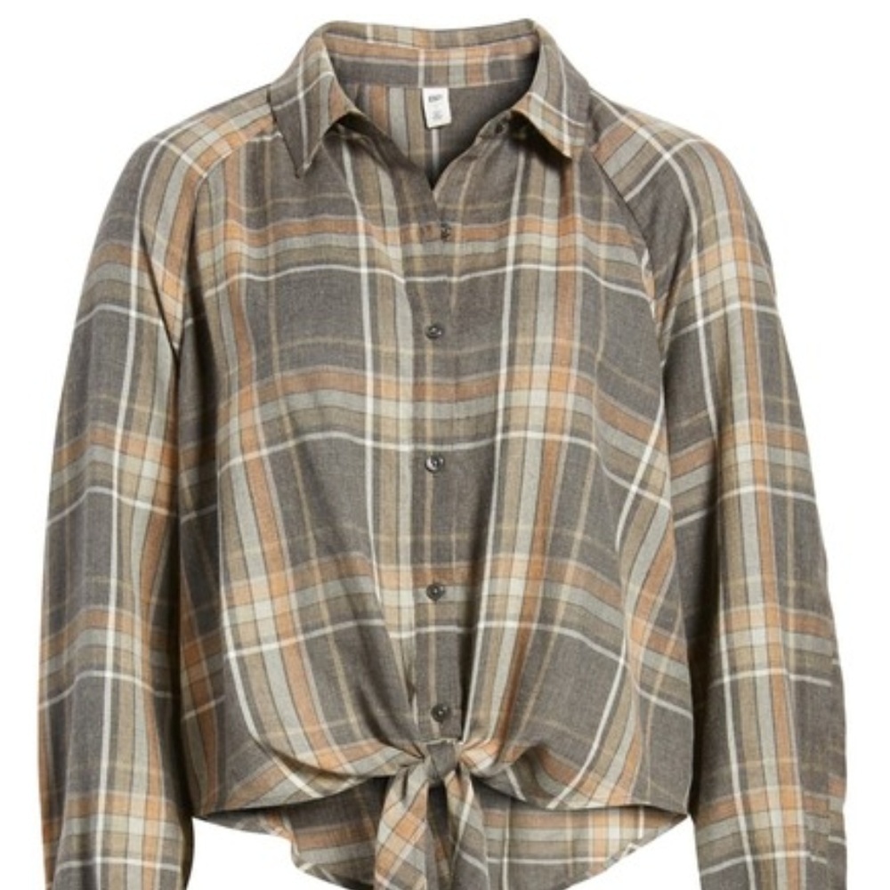 BP. Tie Front Plaid Shirt